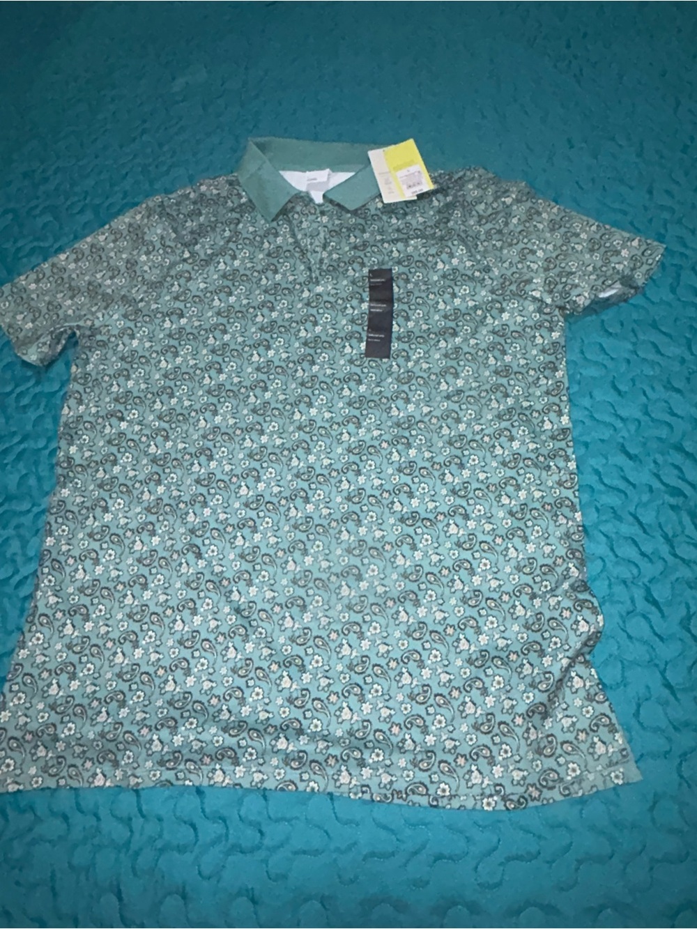 all in motion Teal Green Floral Polo